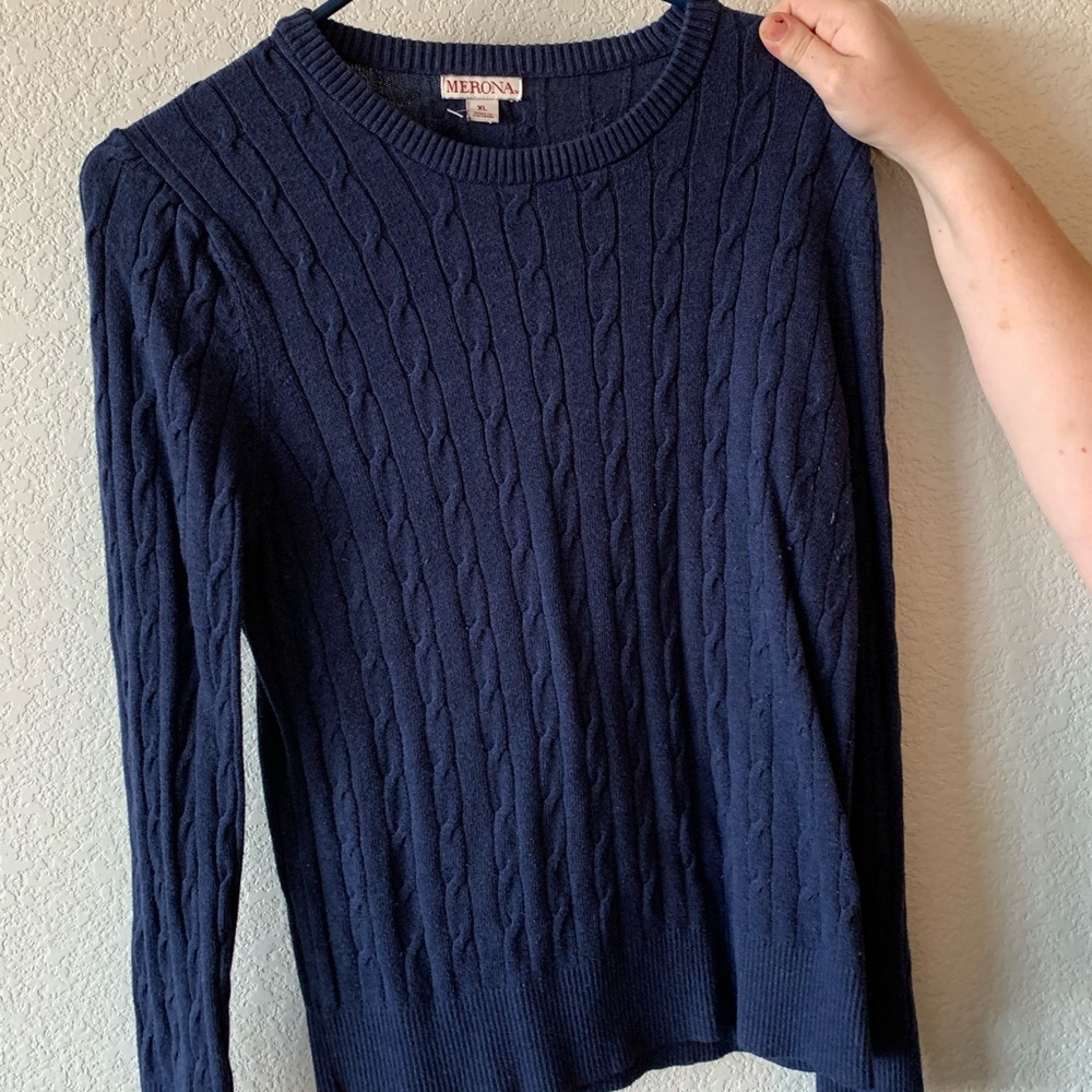 Blue cable knit sweater